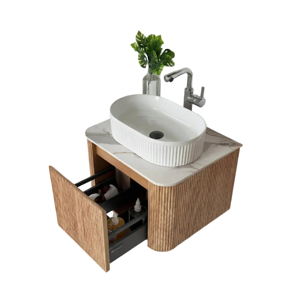 Aileen fluted wall hung vanity inc worktop and bowl 600mm