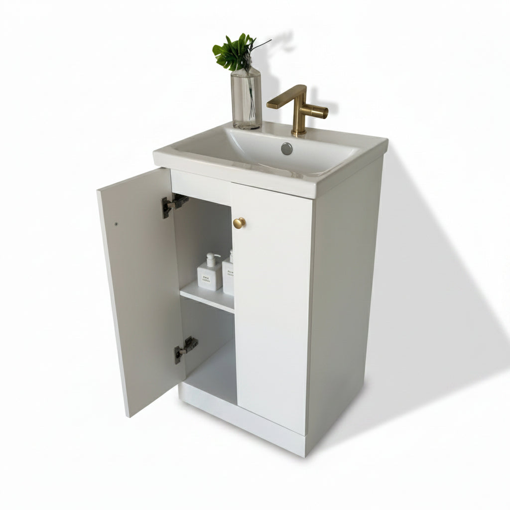 Helen white floor standing vanity unit inc basin 500mm