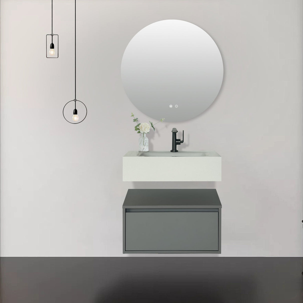 Cindy Dove grey floating wall hung vanity 600mm with white stone basin