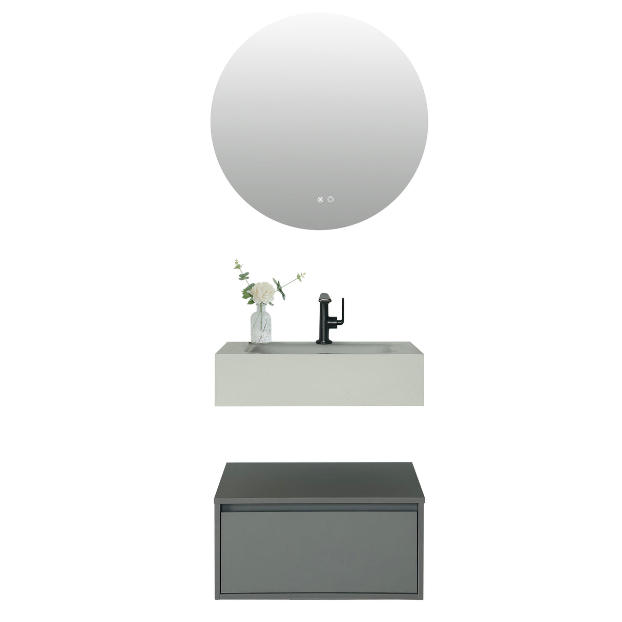 Cindy Dove grey floating wall hung vanity 600mm with white stone basin