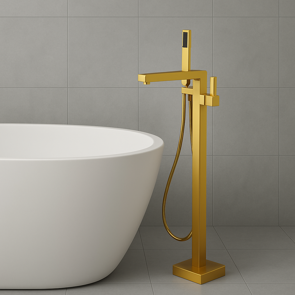 Regency free standing bathtub mixer brushed brass gold