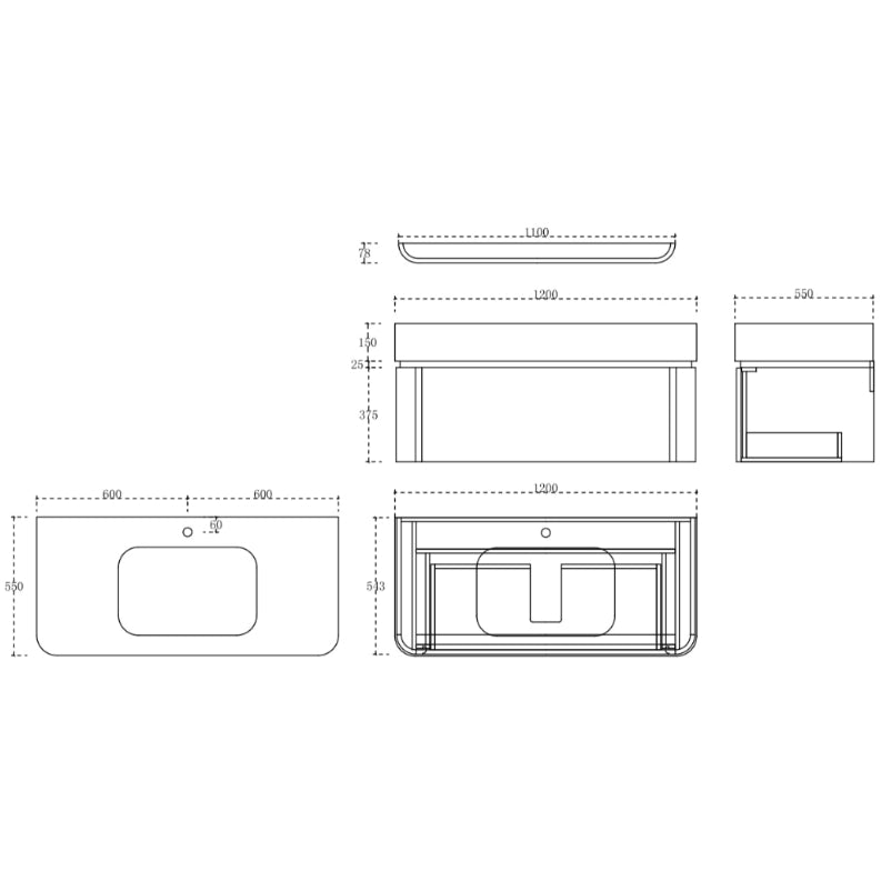 Zafiro Coffee Resin LED Wall Hung Vanity Unit 1200mm