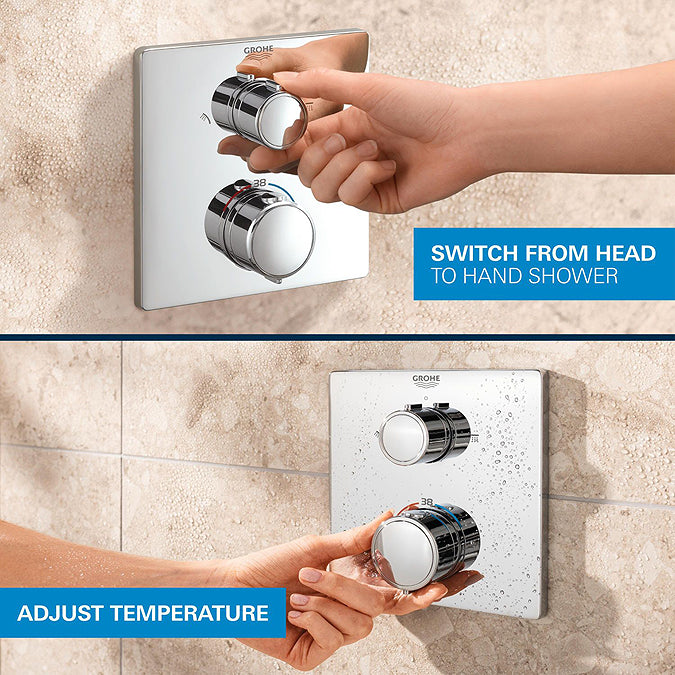 Grohe GrohTherm THM Square Concealed 2 Function Shower System 250