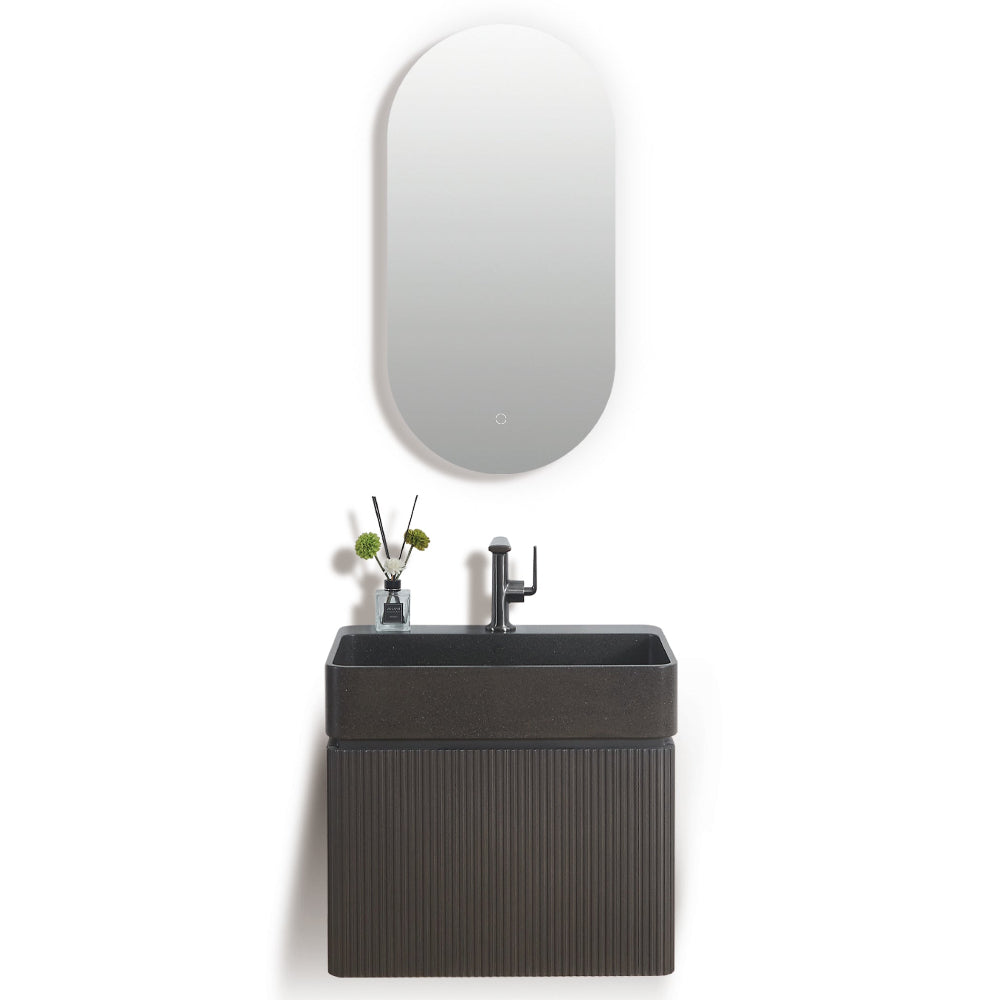 Milano metallic grey wall hung fluted vanity 600mm