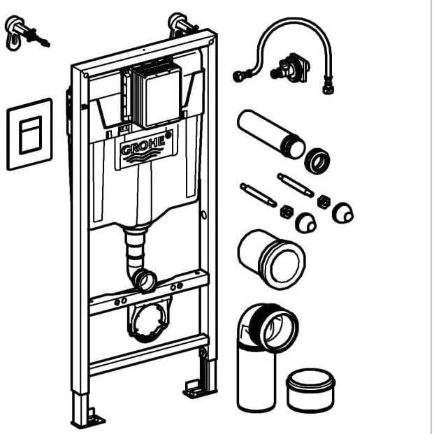 Grohe Cistern frame and Black Wall Hung rimless Toilet Set