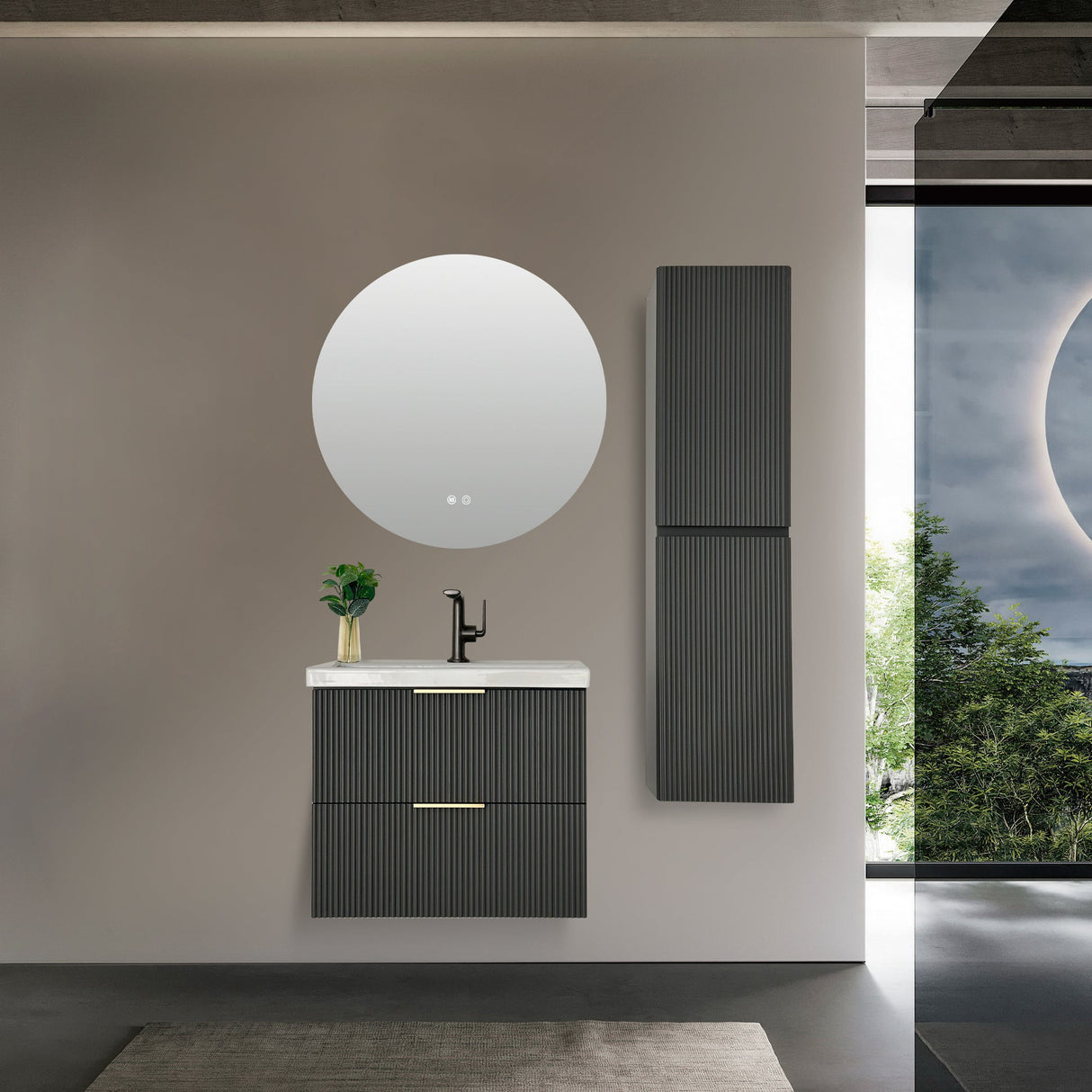 Audrey fluted wall hung vanity 600mm