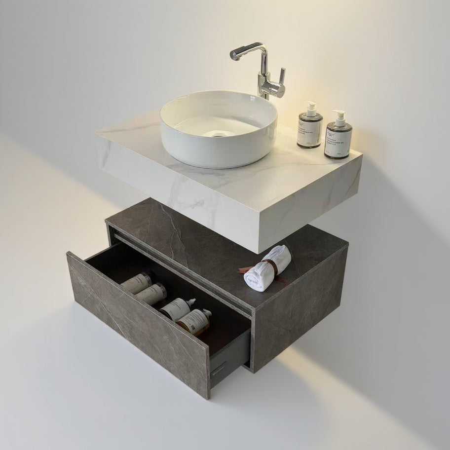 Camilla marble veined grey floating wall hung vanity 800mm
