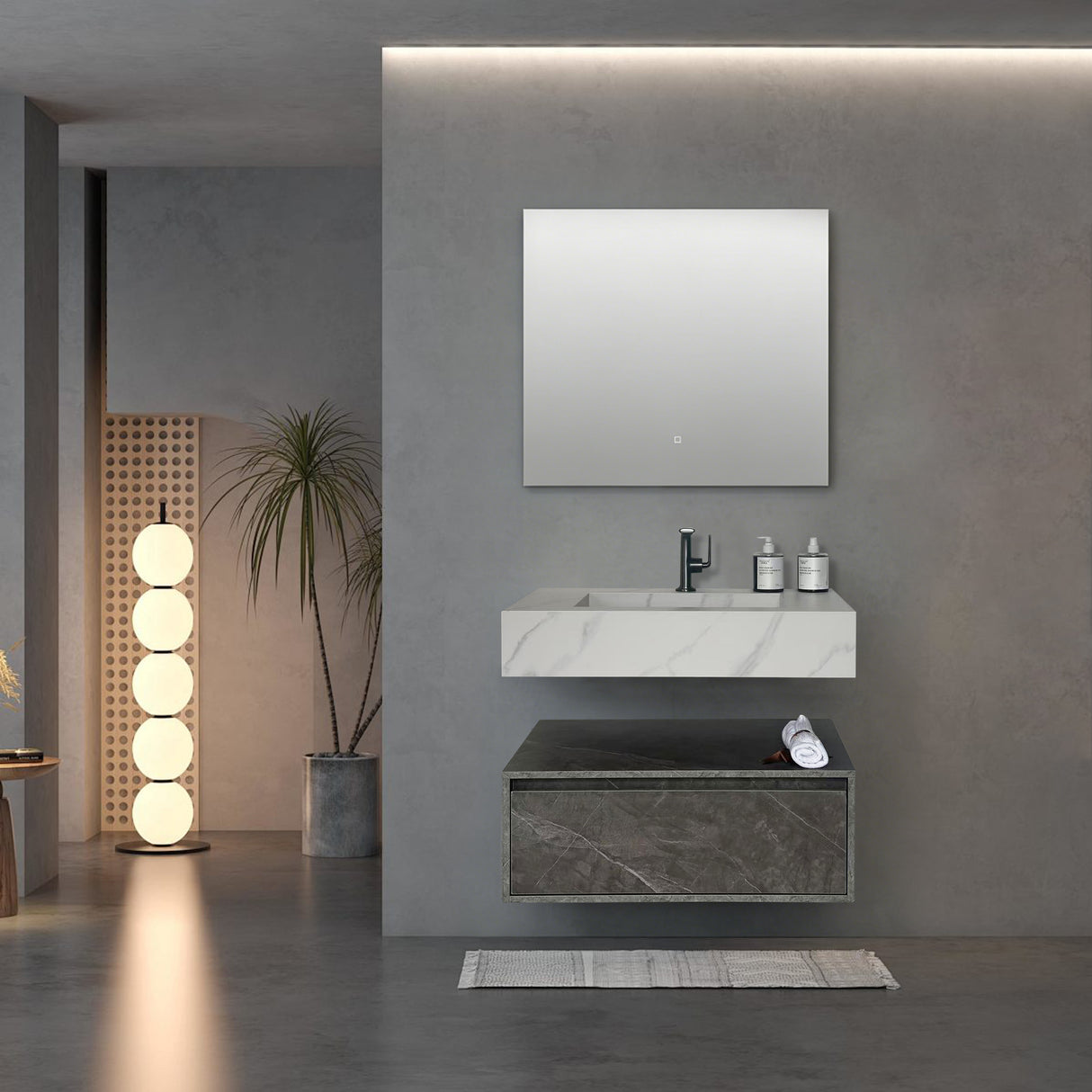 Camilla marble veined grey floating wall hung vanity 800mm