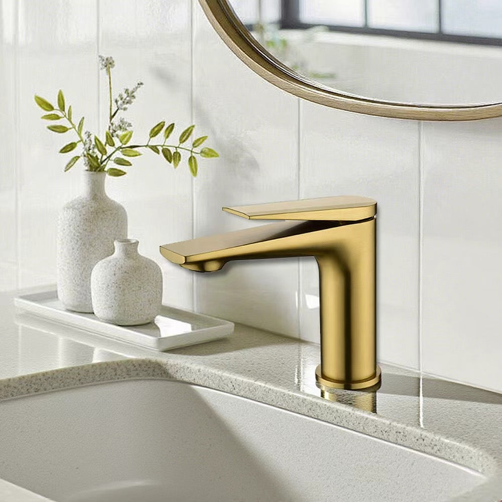 Tekno basin mixer tap brushed brass gold
