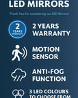ROUND FRAME LED ANTI FOG MOTION SENSOR MIRROR 700MM DIAMETER