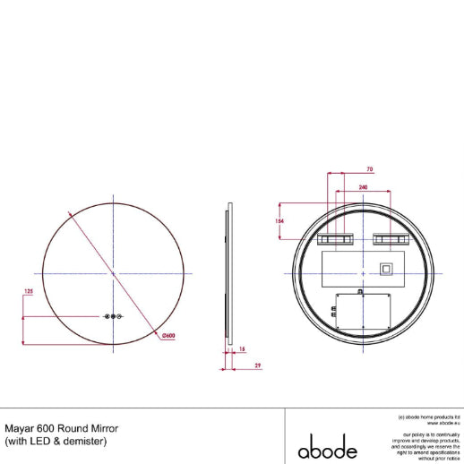 Abode Mayar 600mm Round LED Mirror - Matt Black