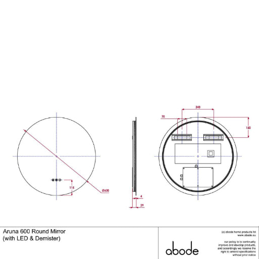 Abode Aruna 600mm Frameless Round LED Mirror