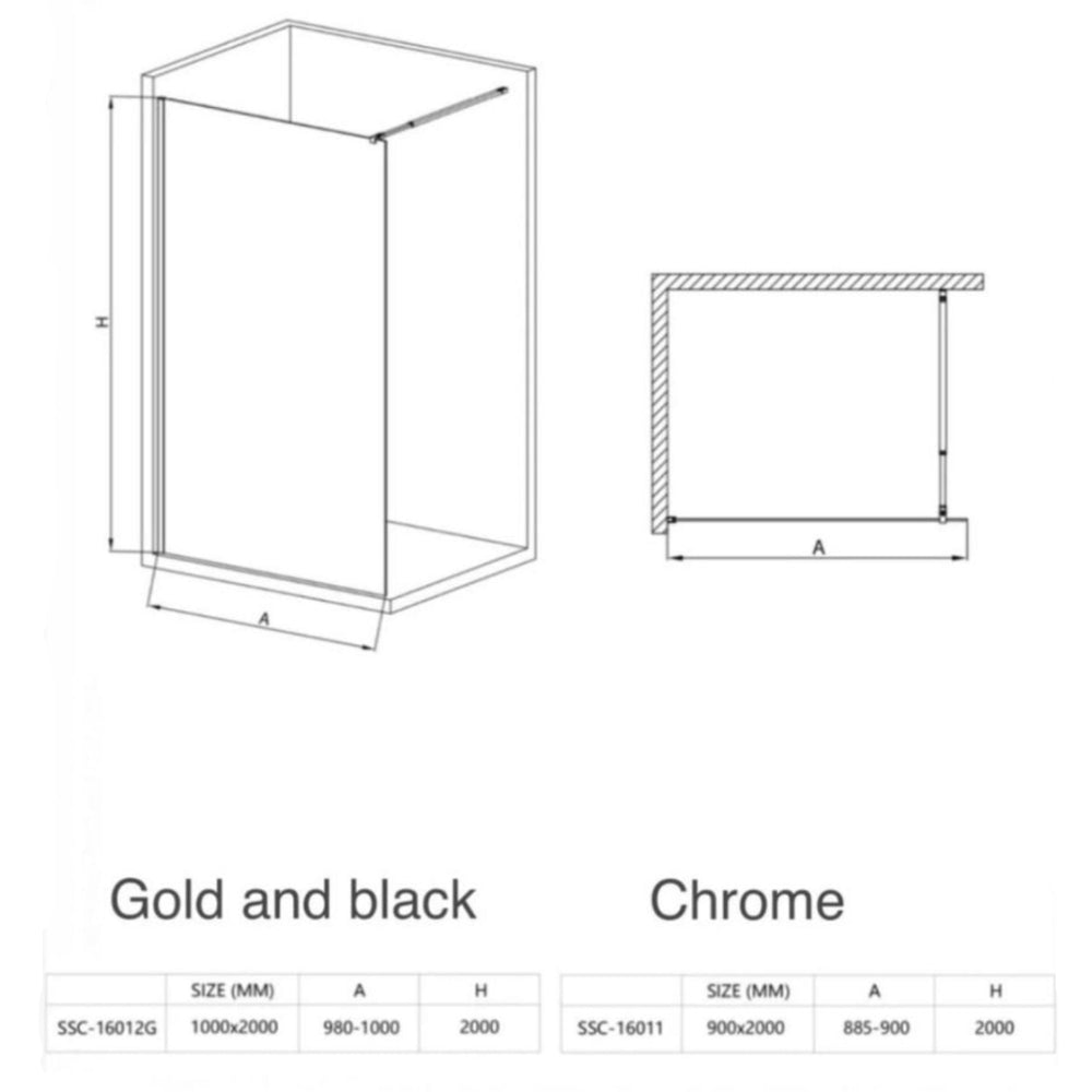 Aqua Walk In Shower Screen Brushed Brass Gold 1000mm