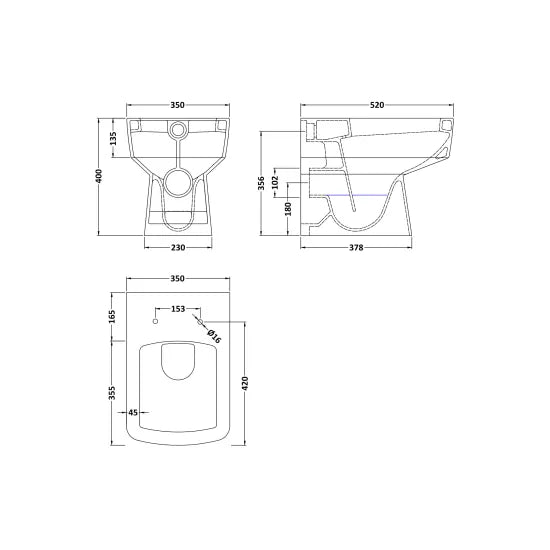 Hudson Reed Square Back to Wall Toilet Pan With Seat