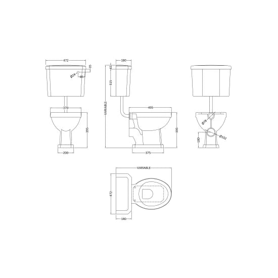 nuie Traditional Low Level Toilet With Cistern & Flush Pipe