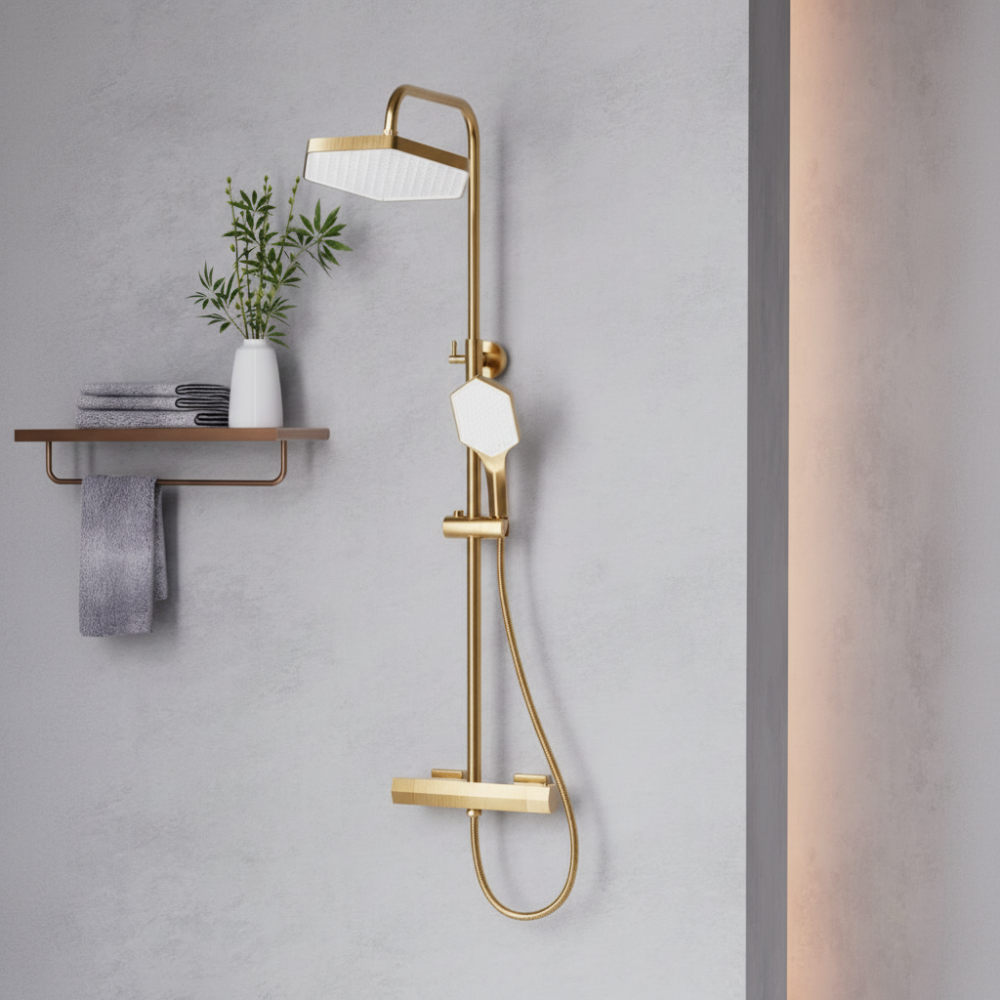 Moro thermostatic shower mixer brushed brass gold