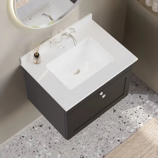 nuie Classique 1 Drawer Wall Hung Vanity Unit With 1 Tap Hole Marble Basin