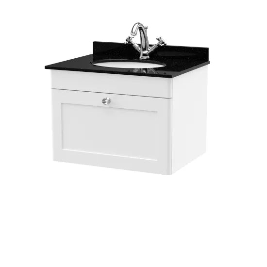 nuie Classique 1 Drawer Wall Hung Vanity Unit With 1 Tap Hole Marble Basin