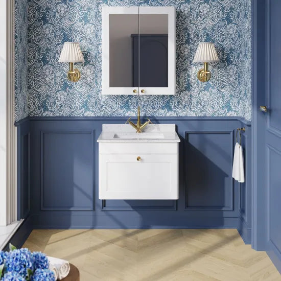 nuie Classique 1 Drawer Wall Hung Vanity Unit With 1 Tap Hole Marble Basin