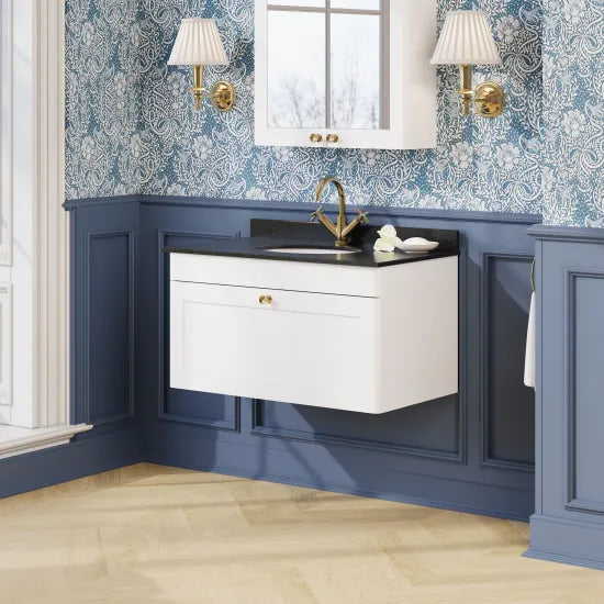 nuie Classique 1 Drawer Wall Hung Vanity Unit With 1 Tap Hole Marble Basin