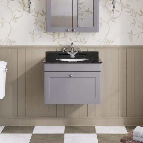 nuie Classique 1 Drawer Wall Hung Vanity Unit With 1 Tap Hole Marble Basin