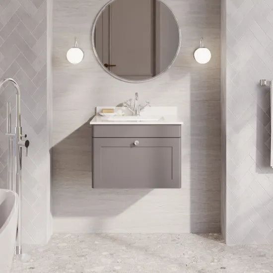 nuie Classique 1 Drawer Wall Hung Vanity Unit With 1 Tap Hole Marble Basin