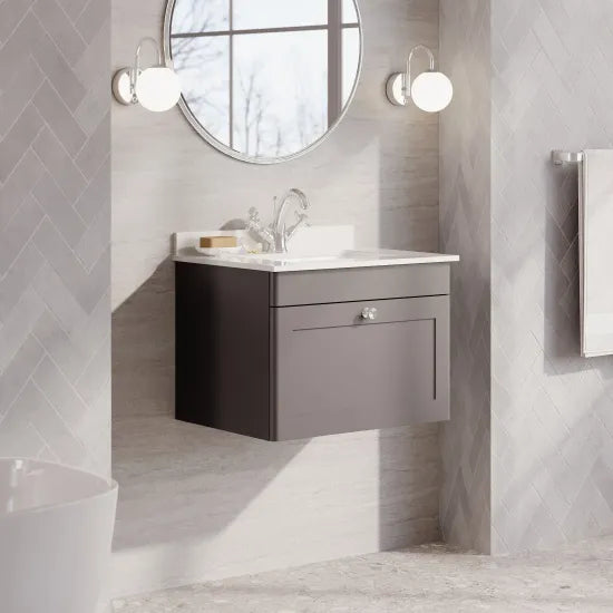 nuie Classique 1 Drawer Wall Hung Vanity Unit With 1 Tap Hole Marble Basin