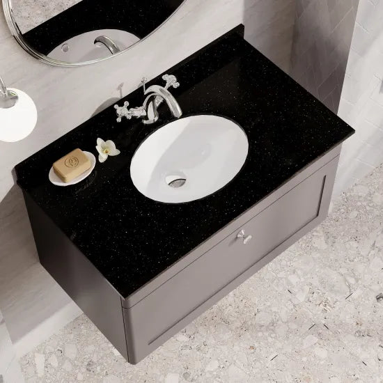 nuie Classique 1 Drawer Wall Hung Vanity Unit With 1 Tap Hole Marble Basin