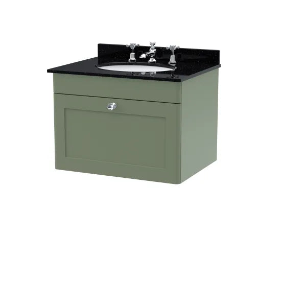 nuie Classique 1 Drawer Wall Hung Vanity Unit With 3 Tap Hole Marble Basin