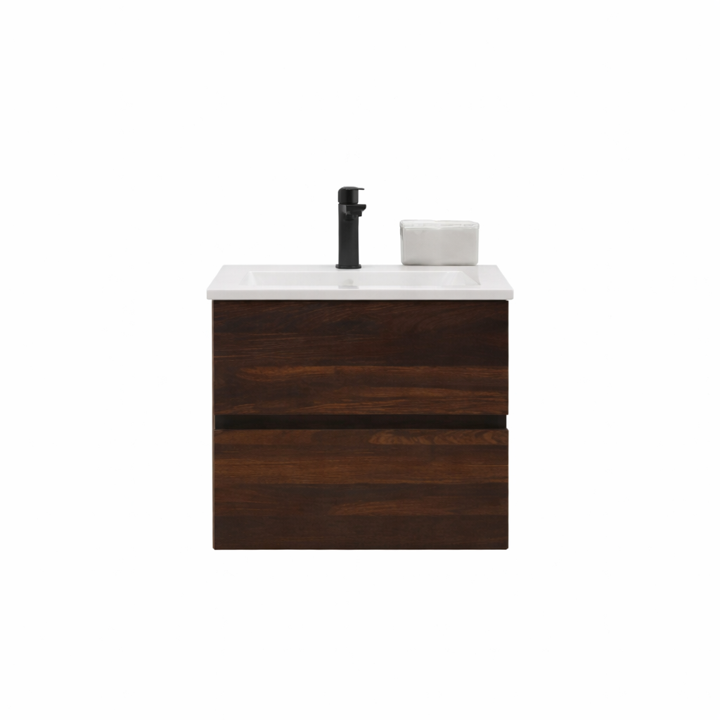 Silka walnut brown wall hung vanity 600mm