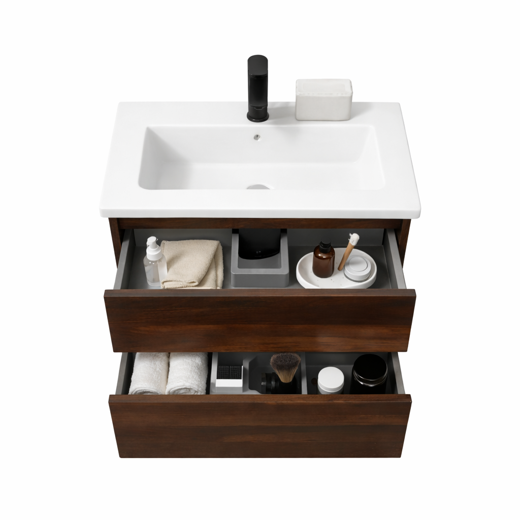 Silka walnut brown wall hung vanity 600mm