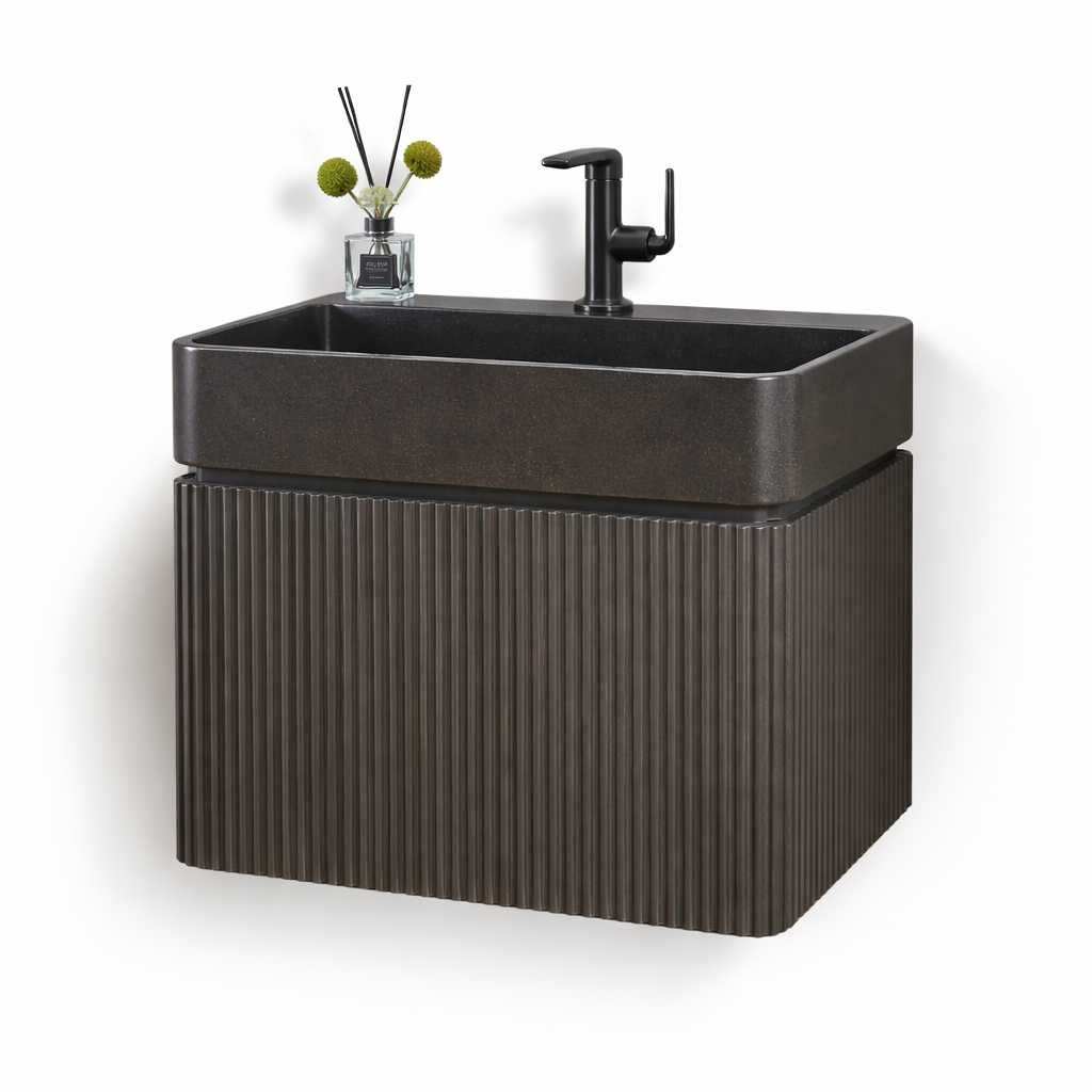 Milano metallic grey wall hung fluted vanity 600mm