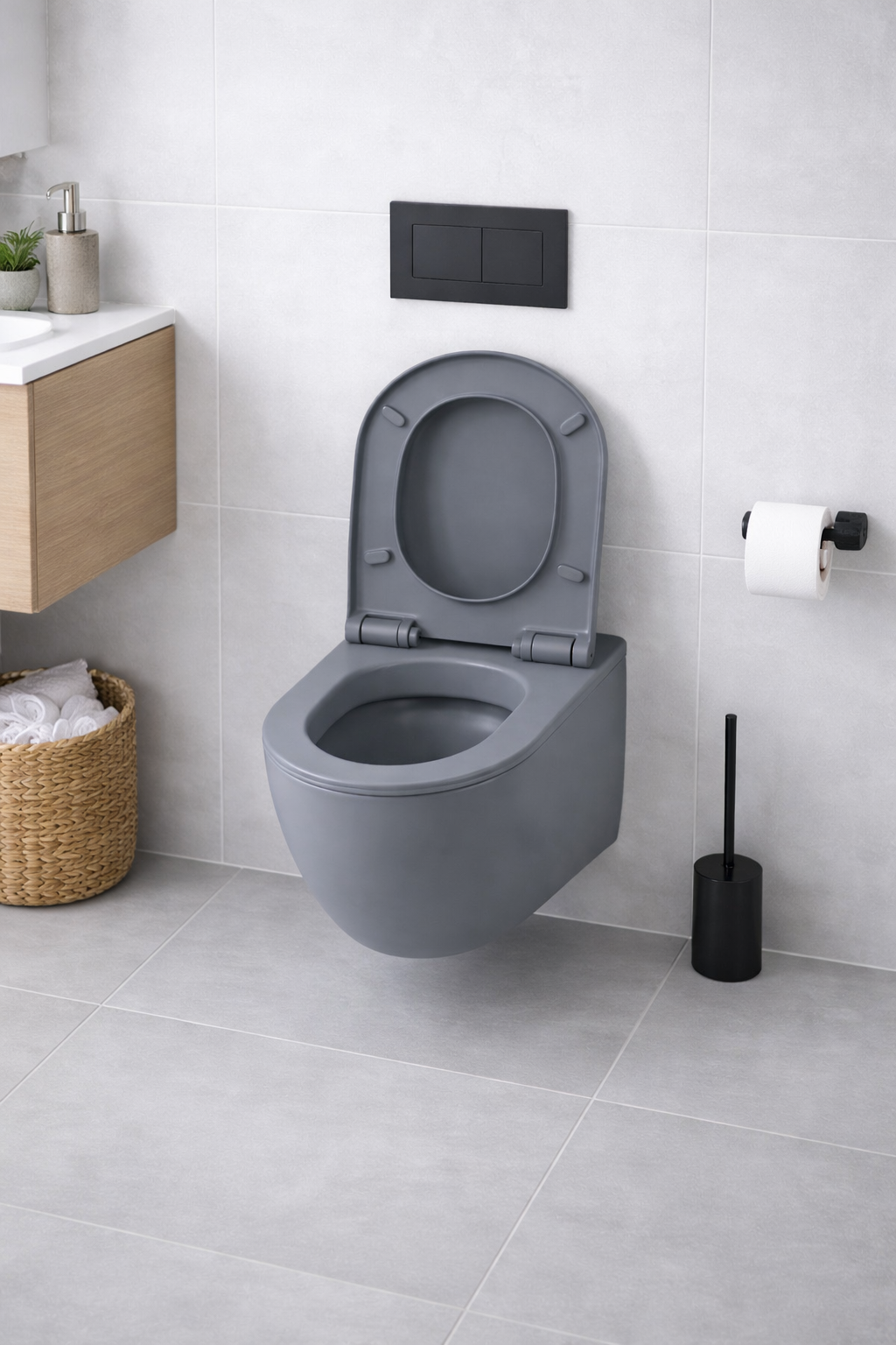 Apex Matte Grey Wall Hung rimless Toilet