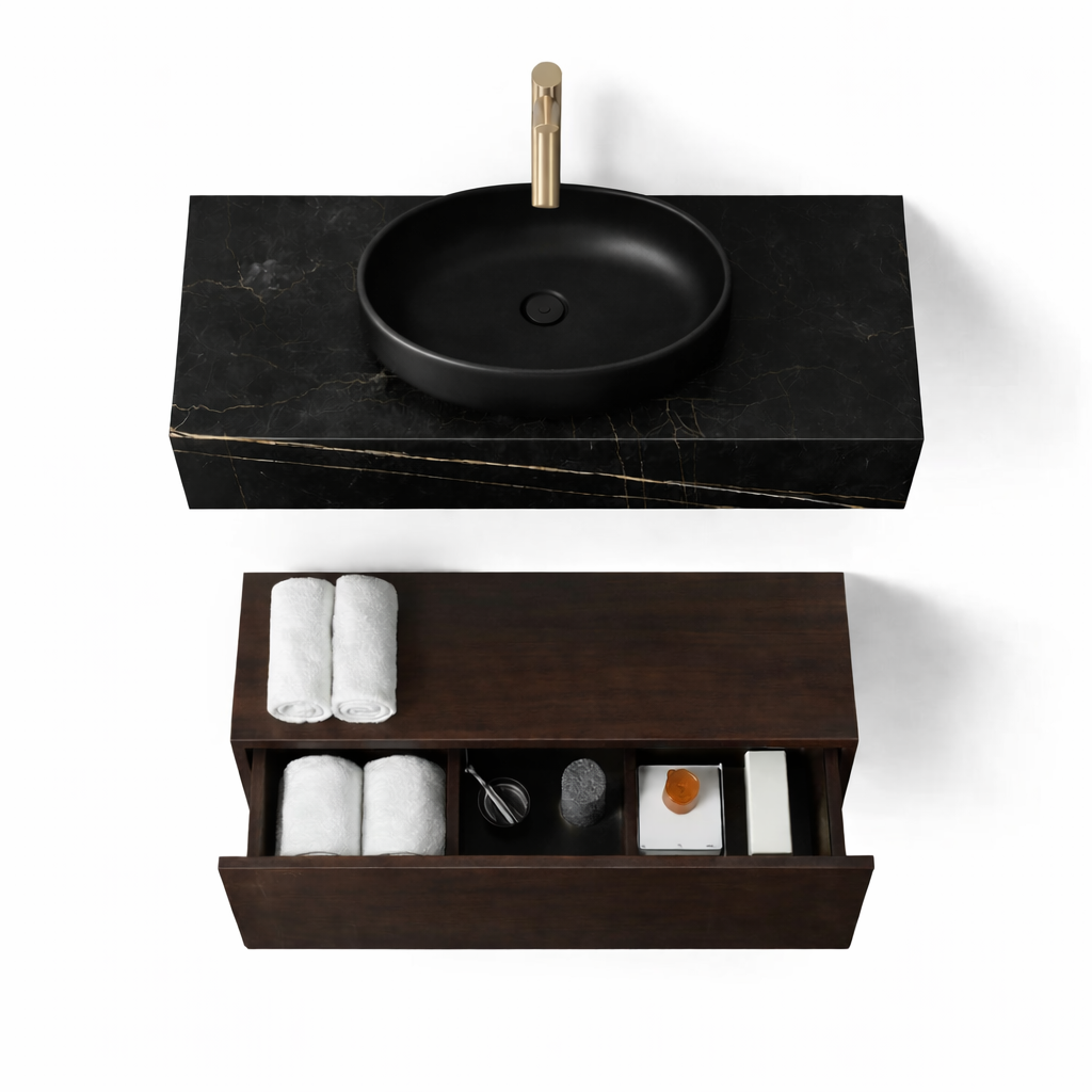 Serano black walnut floating vanity unit 700mm