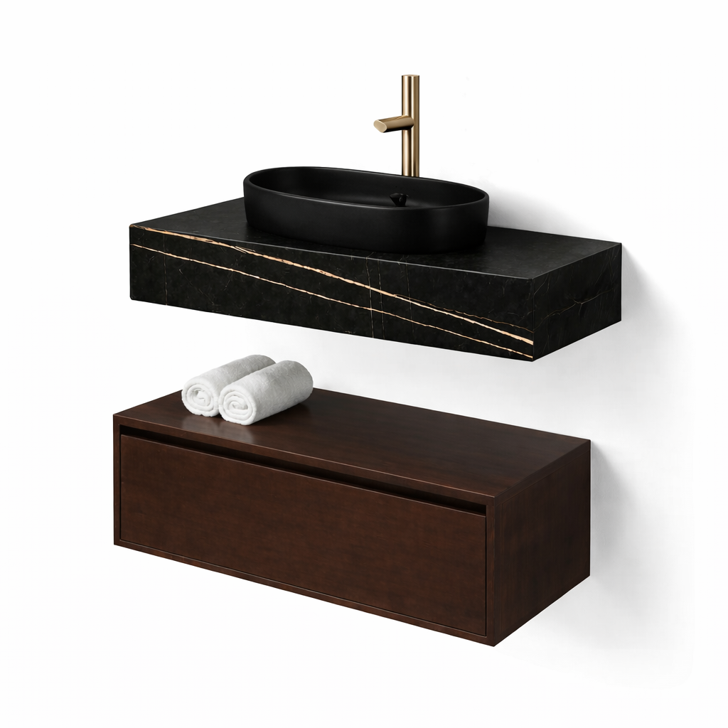 Serano black walnut floating vanity unit 700mm