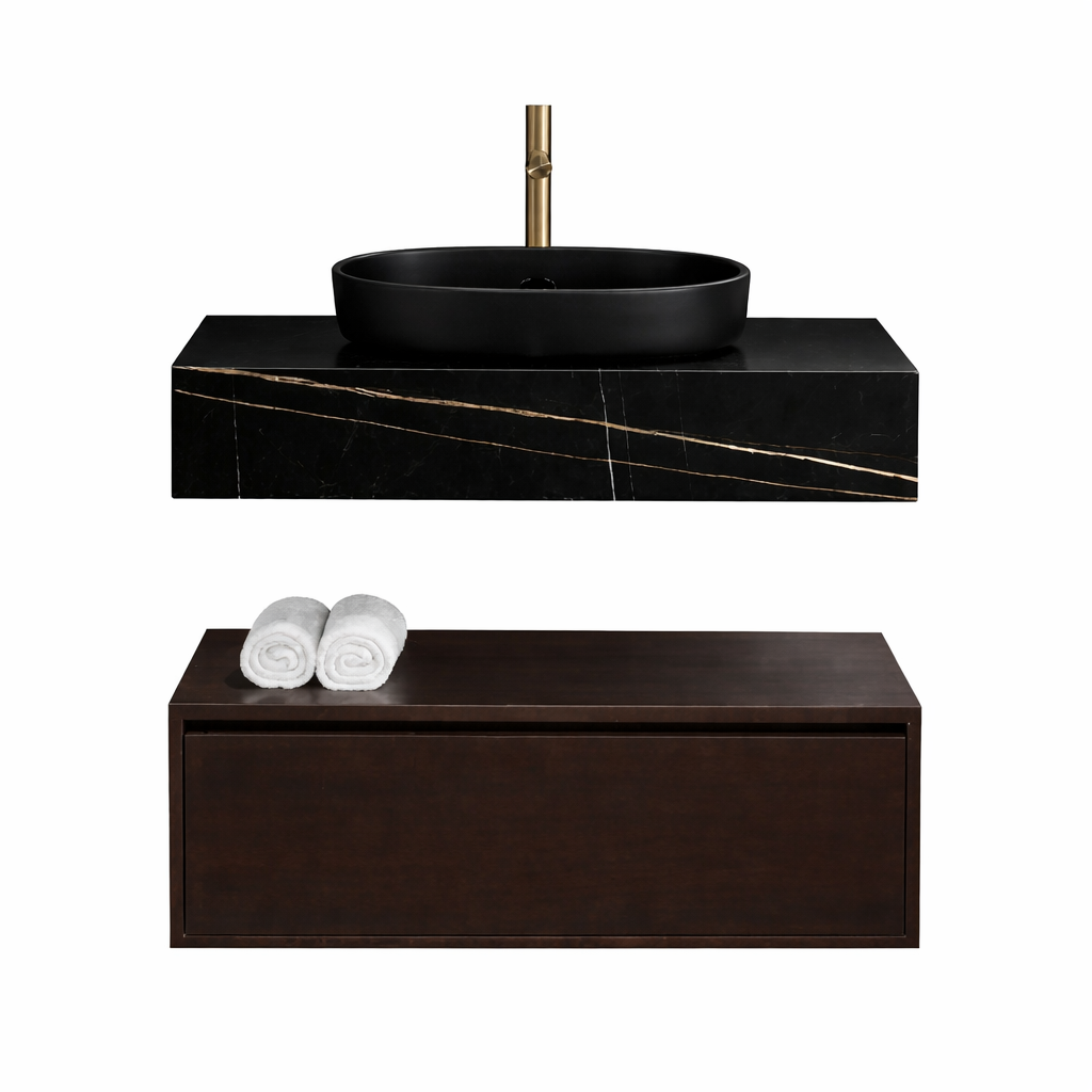 Serano black walnut floating vanity unit 700mm