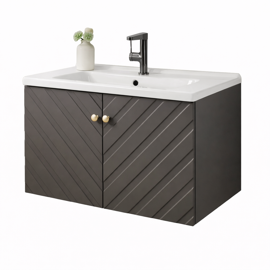 Perla matte grey wall hung vanity 800mm