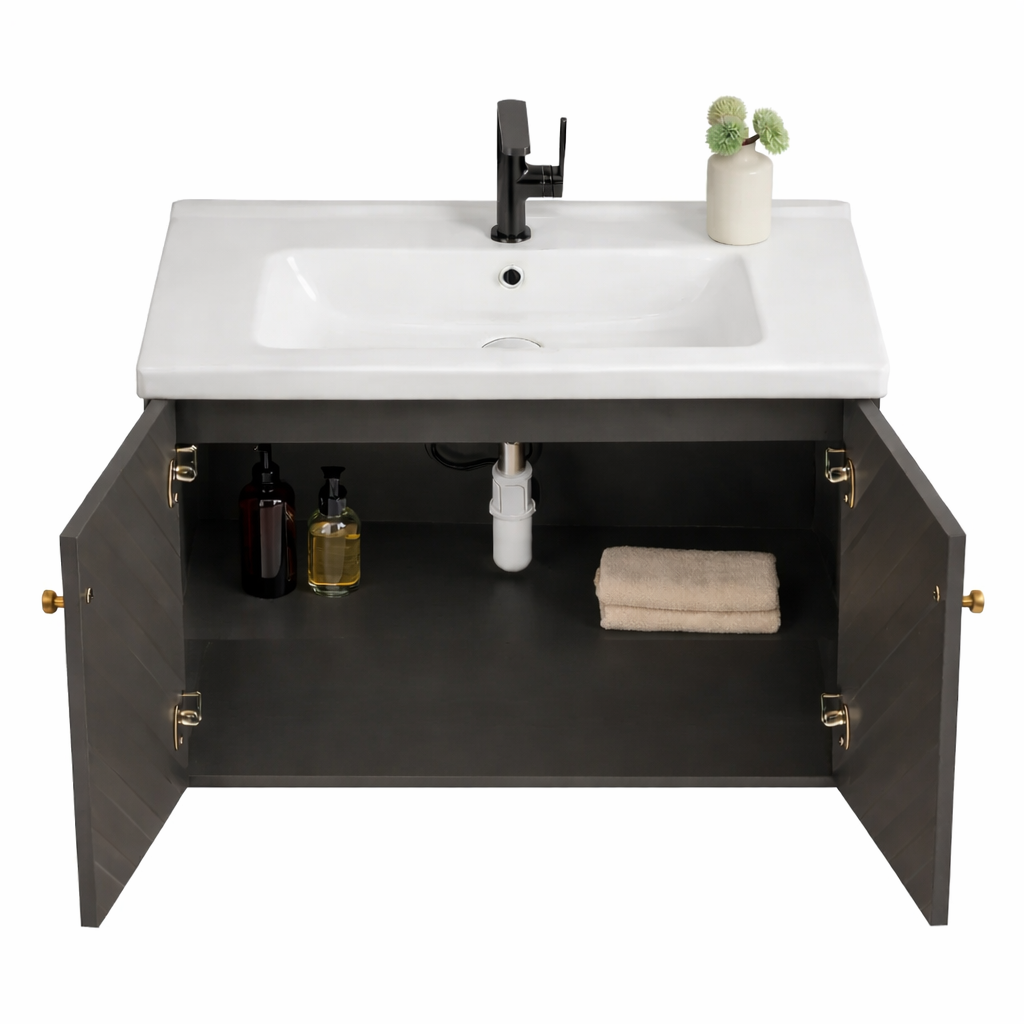 Perla matte grey wall hung vanity 800mm