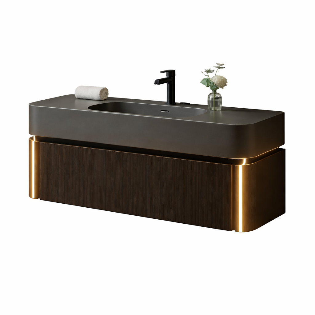 Zafiro Coffee Resin LED Wall Hung Vanity Unit 1200mm