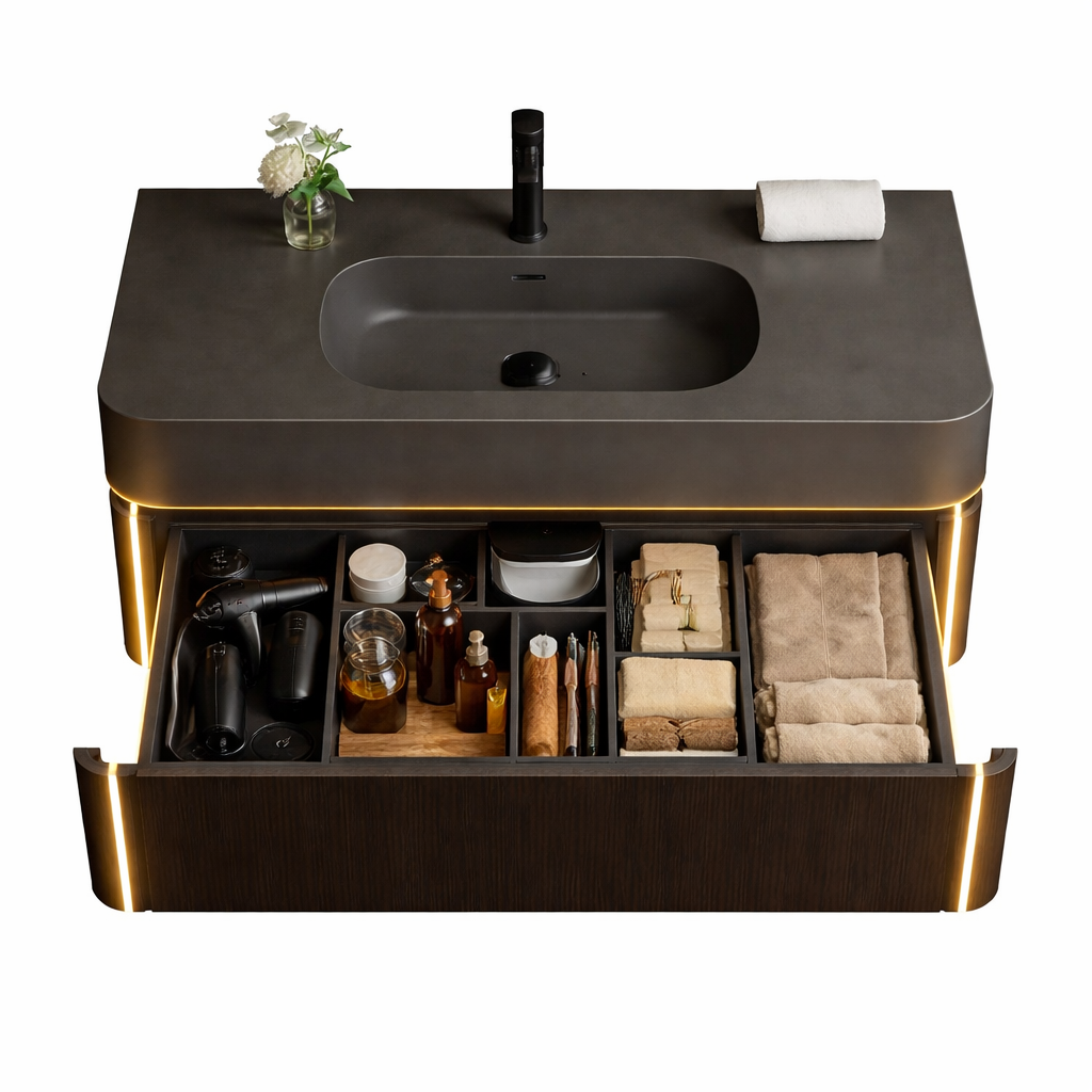 Zafiro Coffee Resin LED Wall Hung Vanity Unit 1200mm