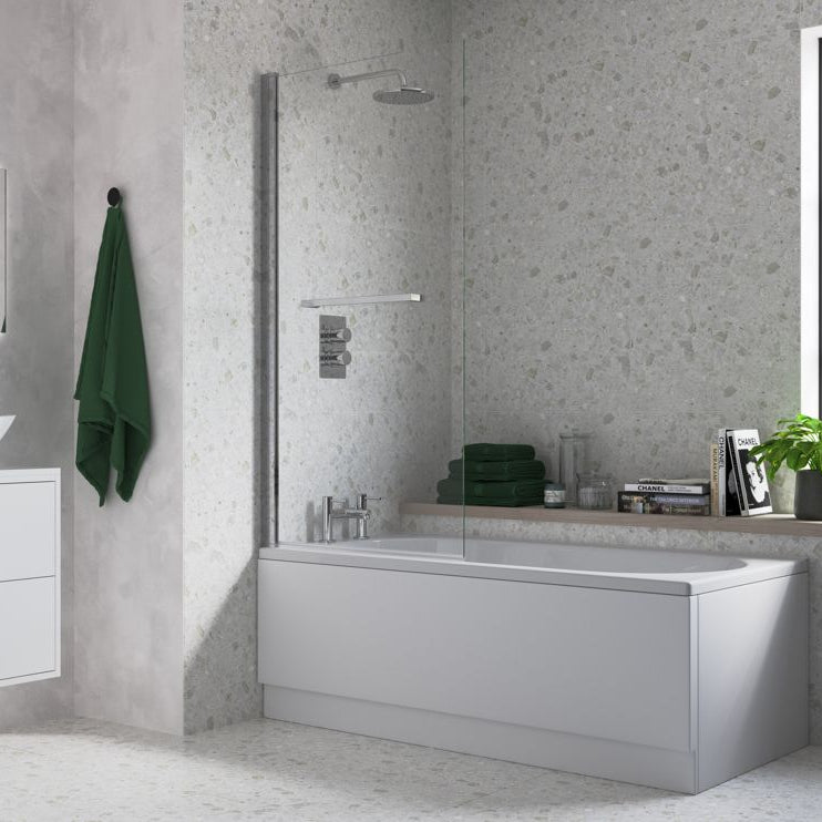 800x1500mm Single Straight Bath Screen w/Rail (6mm) - Chrome