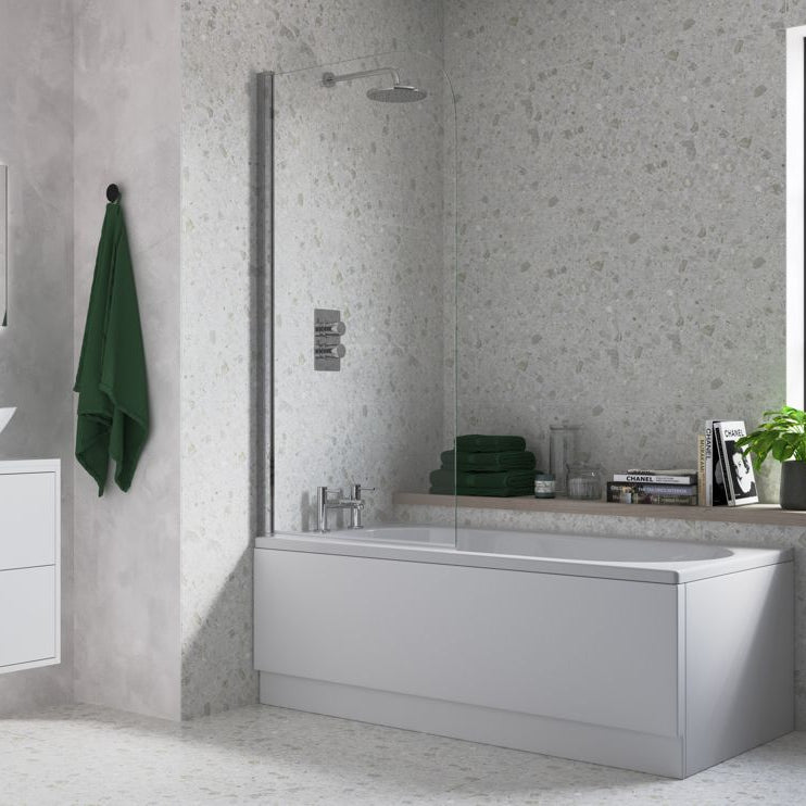 800x1500mm Single Curved Bath Screen (6mm) - Chrome