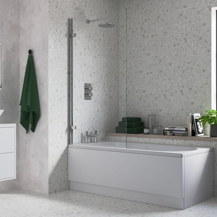 850x1500mm Hinged Straight Bath Screen (6mm) - Chrome