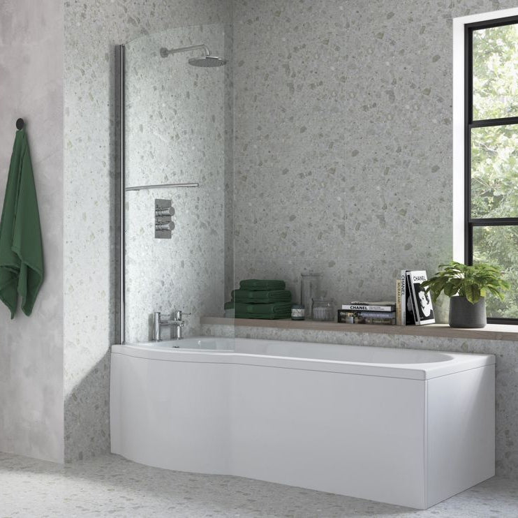 760x1500mm P Shape Bath Screen (6mm) - Chrome
