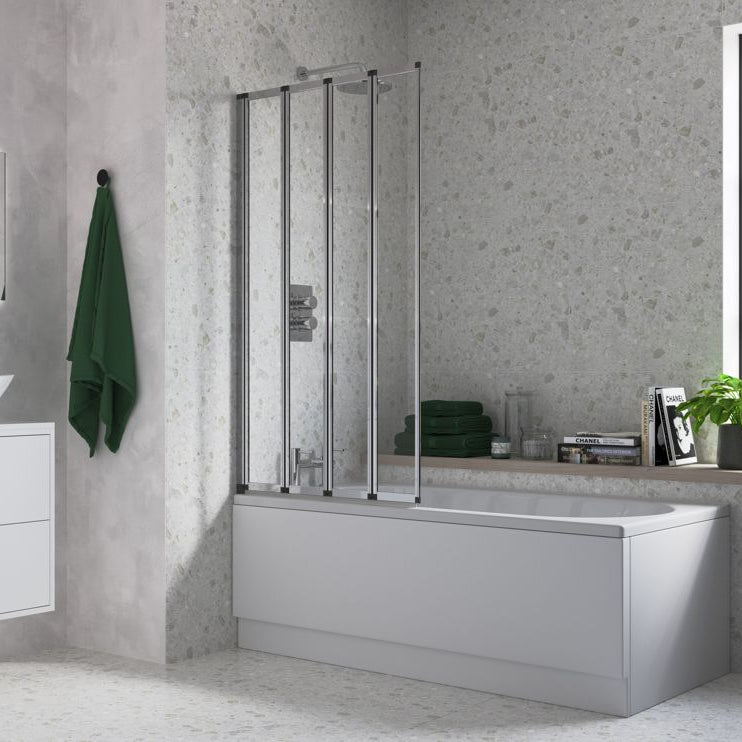800x1400mm Framed Four Fold Bath Screen (6mm) - Chrome