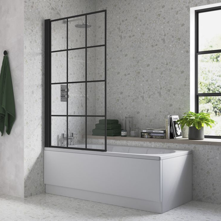 800x1500mm Single Straight Bath Screen (6mm) - Black Framed