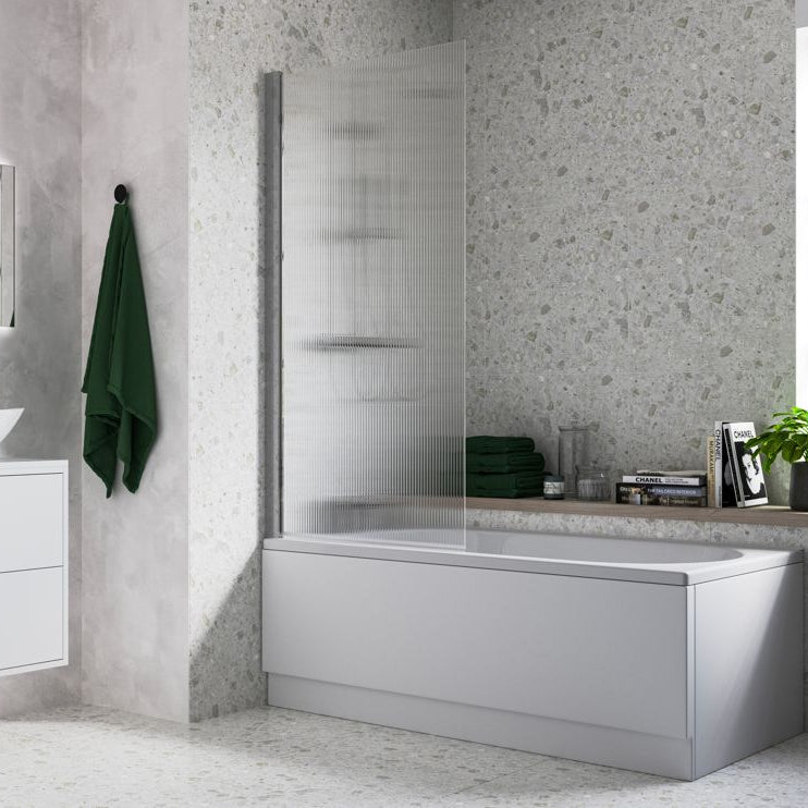 Fluted 800x1500mm Single Straight Bath Screen (5mm)