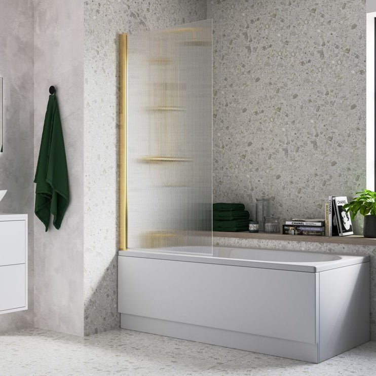Fluted 800x1500mm Single Straight Bath Screen (5mm)