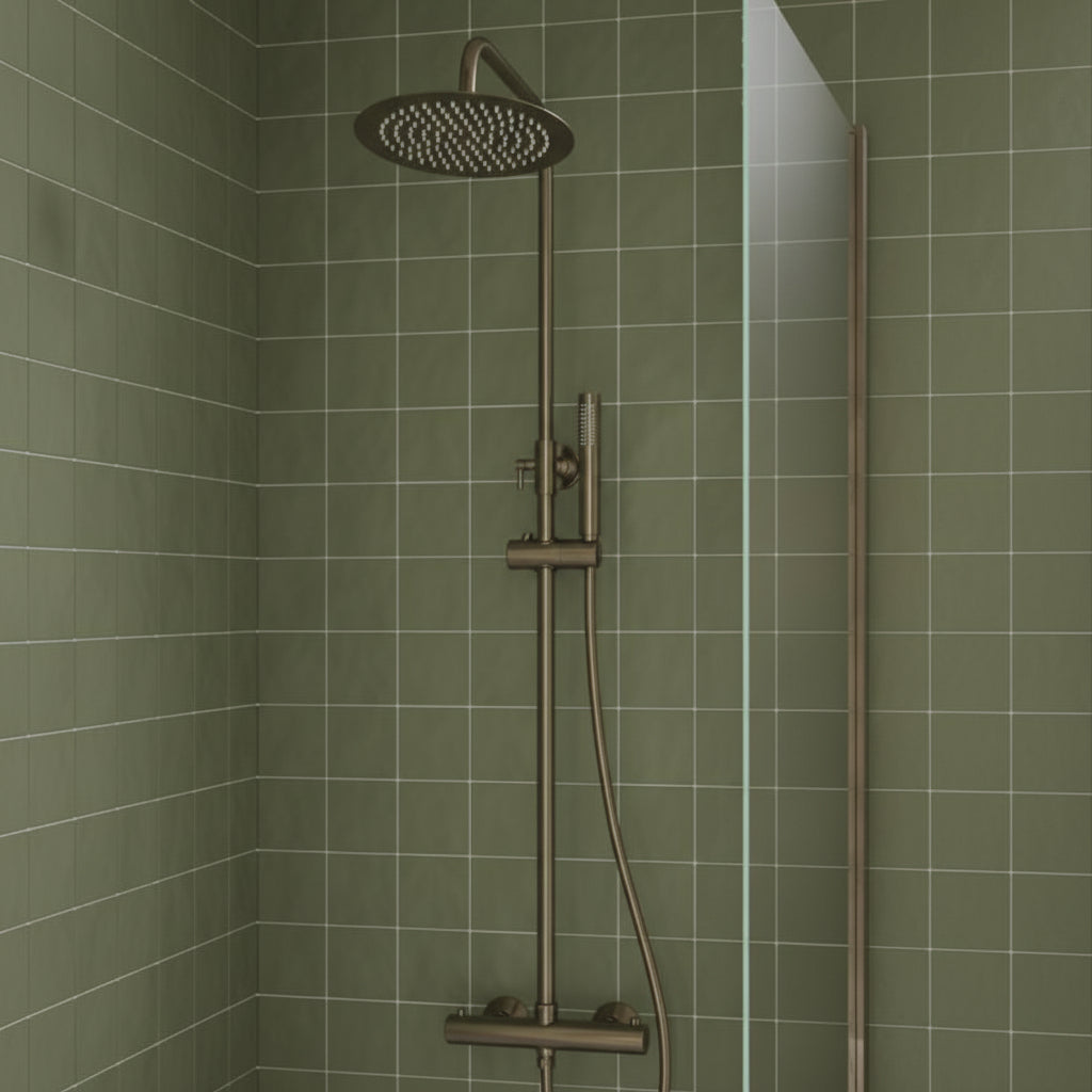 Aurora Round Thermostatic Bar Mixer w/Riser Kit - Brushed Bronze
