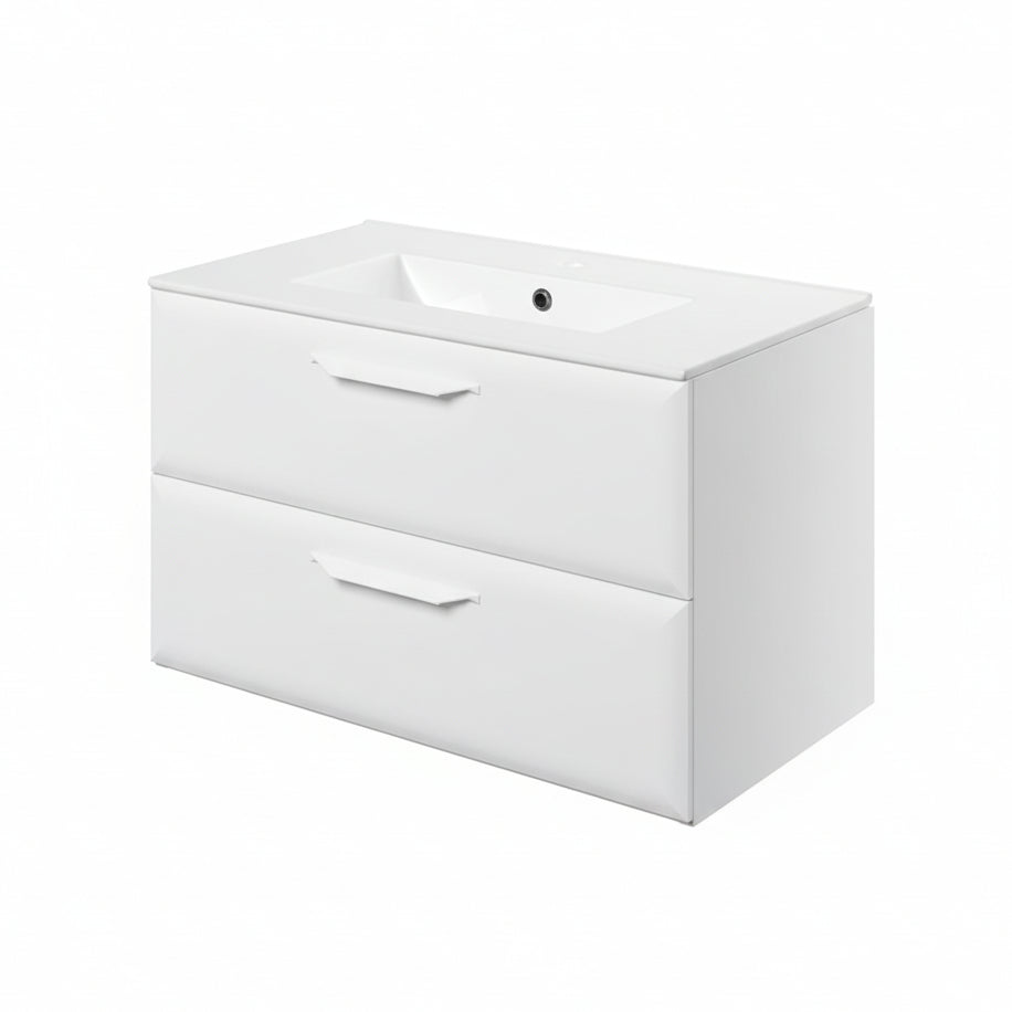 Mika 815mm Wall Hung 2 Drawer Basin Unit w/1TH Basin - Matt White